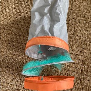 small cat tunnel with feathers